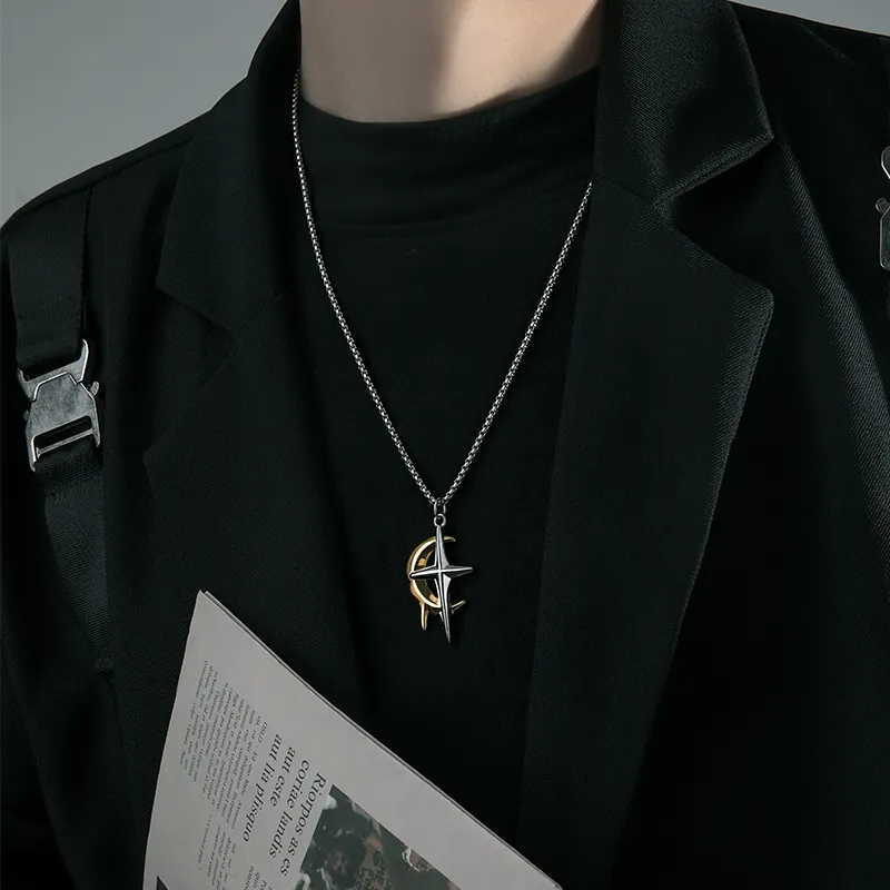 MAGICPOLE Necklaces Unisex Melting Star Moon Necklace-3
