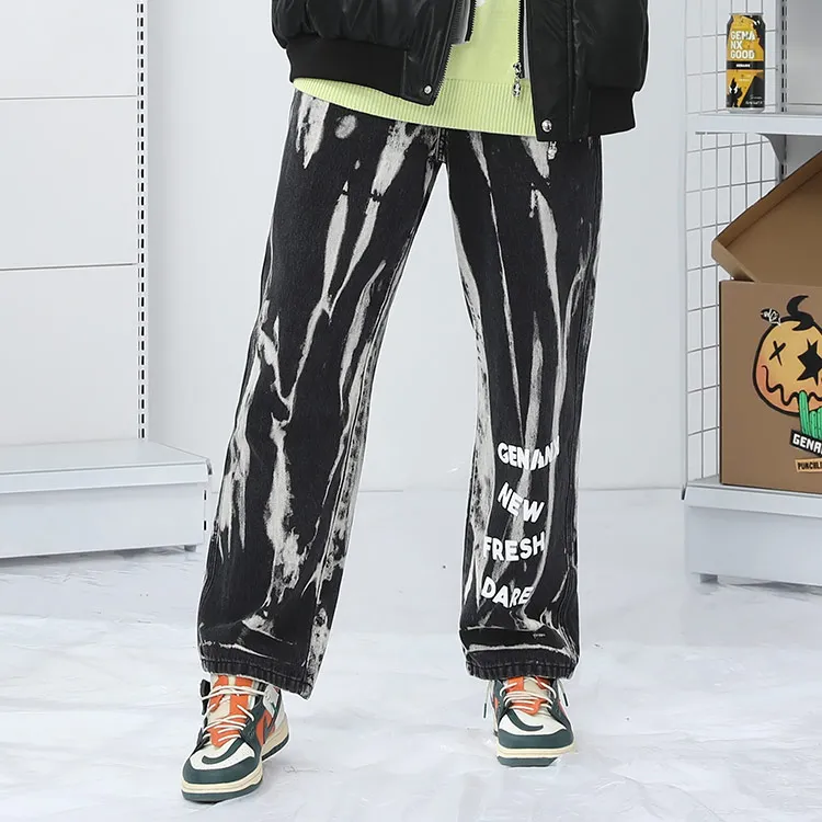 GENANX Straight Jeans Unisex Black Gray Color-3
