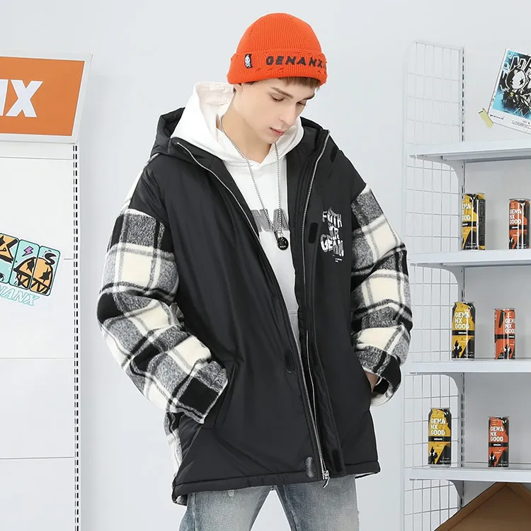 GENANX Letter Hooded Loose Fit Puffer Jacket Unisex Black-6