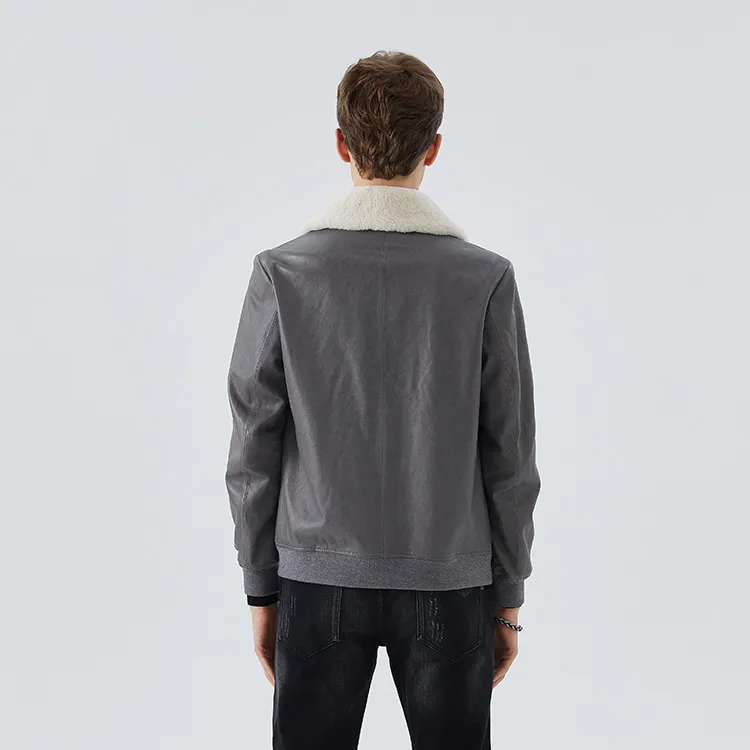 DAVID NAMAN Leather Jacket Men's Gray-3