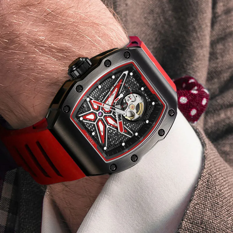 OLTO 8 Astral Series Wrist Watch Automatic Mechanical Movement Silicone Strap Black Dial Men's Watches-5