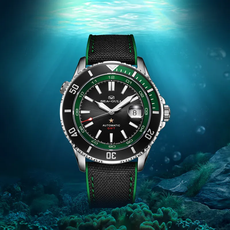 Sea Gull Ocean Automatic Mechanical Movement Nylon Strap Watch Men's Watches Black Dial-2