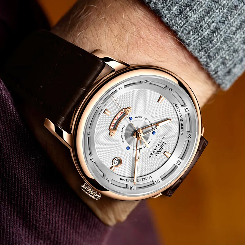 LOBINNI L Automatic Mechanical Movement Genuine Leather Strap Watch Men's Watches Black Dial-23