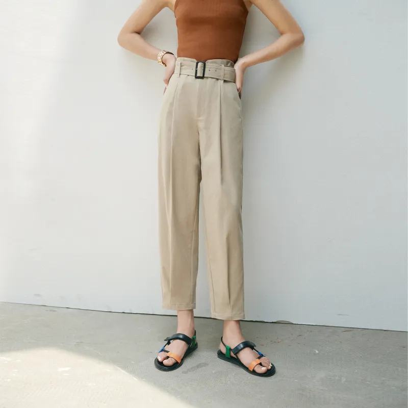 Dimple Hsu Wide Leg Casual Pants Women's Khaki-2
