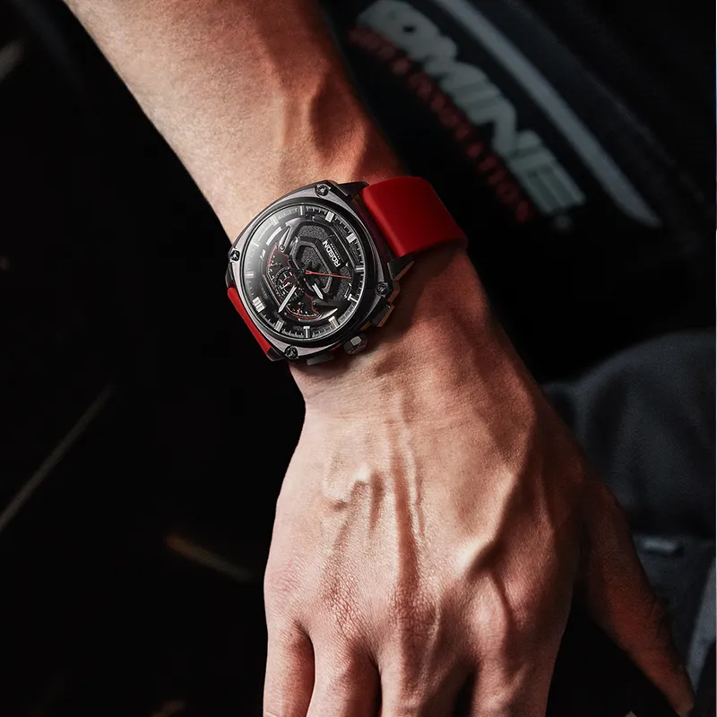 ROSDN Vivobook Automatic Mechanical Movement Silicone Strap Watch Men's Watches Black Dial G3288-11