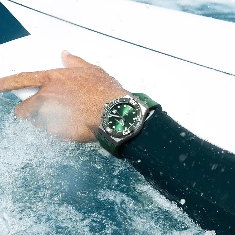 MAURICE LACROIX Automatic Mechanical Movement Men's Watches Watch 38 Green Dial Stainless Steel Case Rubber Strap-2
