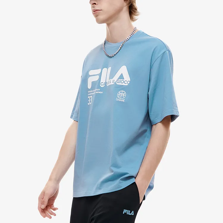 FILA FUSION Drop Shoulder Sleeve T-Shirt Men's Comfort Blue-4