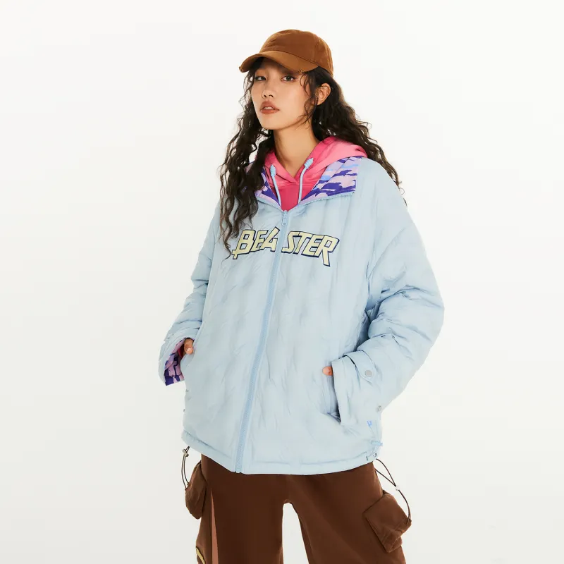 BEASTER Solid Color Stand Collar Without Hood Loose Fit Thickened Down Jacket Unisex-23