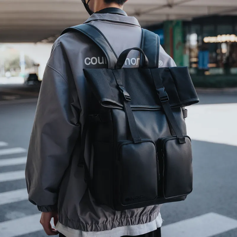 ONRF PVC Laptop Bag Backpack Large Size Unisex Black-6
