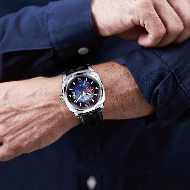 LOBINNI L Automatic Mechanical Movement Genuine Leather Strap Watch Men's Watches Blue Dial-12