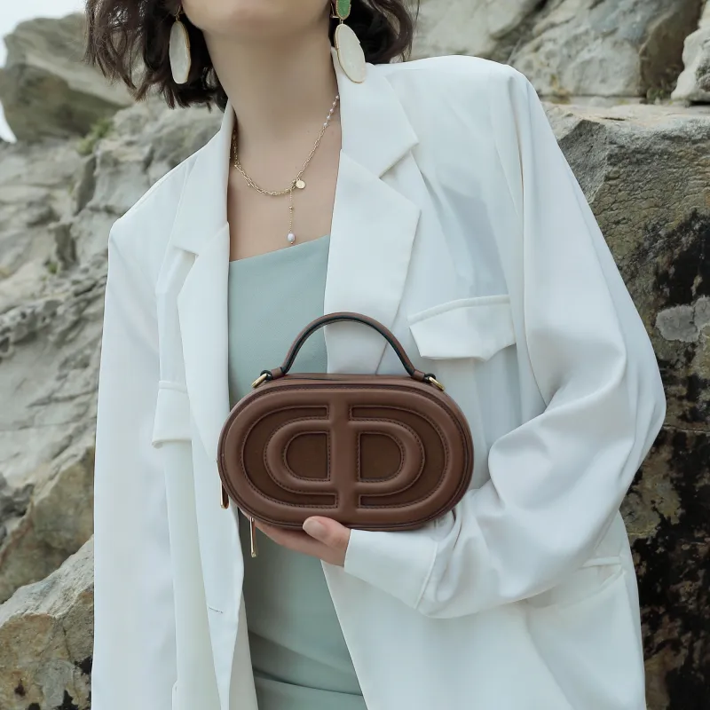 DILAKS Cow Leather Cell Phone Women's Bag, One Shoulder Handbag Trumpets Women's Chocolate-6