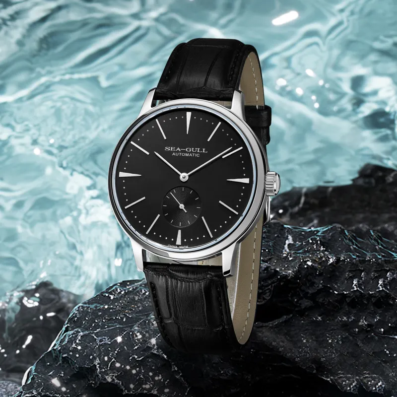 Sea Gull National Collection Automatic Mechanical Movement Genuine Leather Strap Watch Men's Watches Black Dial-3