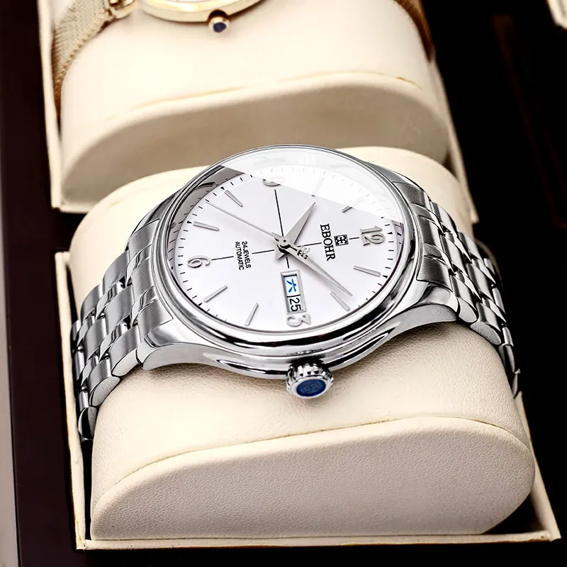EBOHR Automatic Mechanical Movement Stainless Steel Strap Watch Men's Watches White Dial 11010319-9
