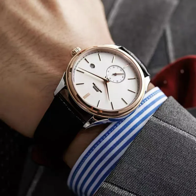 Beijing Beihai Mechanical Movement Genuine Leather Strap Watch Men's Watches White Dial-6