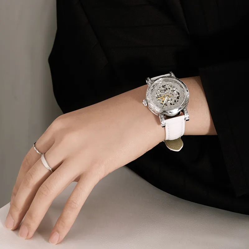 VRQ Athena Series Automatic Mechanical Movement Genuine Leather Strap Watch Women's Watch Cut-Out Dial-5