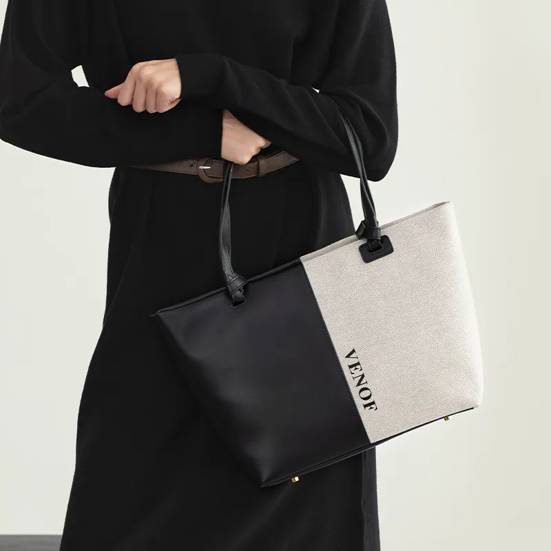 VENOF Cow Leather Tote Bag Shopping Bag Shoulder Bags Large Size Women's Moonlit Coffee * Cloudy Black-17