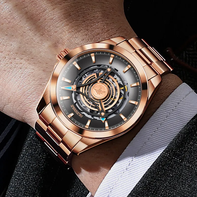 Oupinke Sky Eye Collection Mechanical Movement Stainless Steel Watchband Watch Men's Watches Black Dial-2