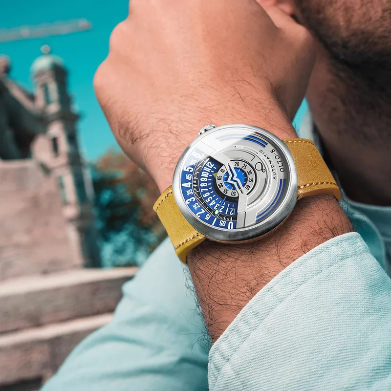 OLTO 8 UFO Series Wrist Watch Automatic Mechanical Movement Leather Watch Bands Blue Dial Men's Watches-6