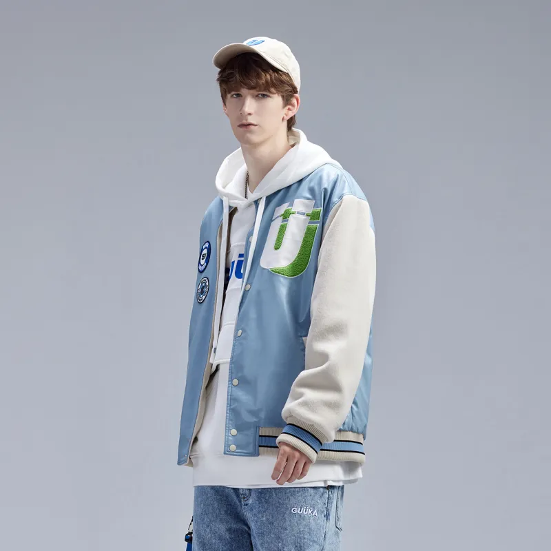 Guuka Baseball Jacket Men's Pink Blue-2