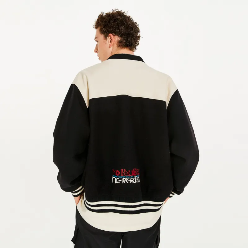 BEASTER Letter Colorblock Baseball Collar Loose Fit Thickened Puffer Jacket Unisex-5