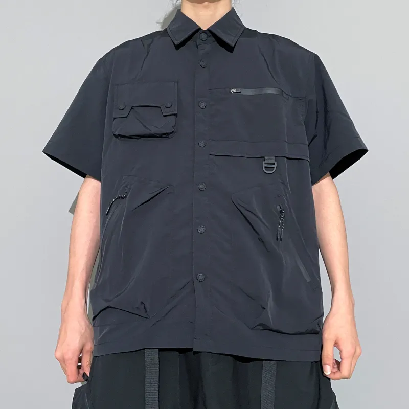 VIP Solid Color Workwear Multi Pocket Design Short Sleeved Shirt Men's-6