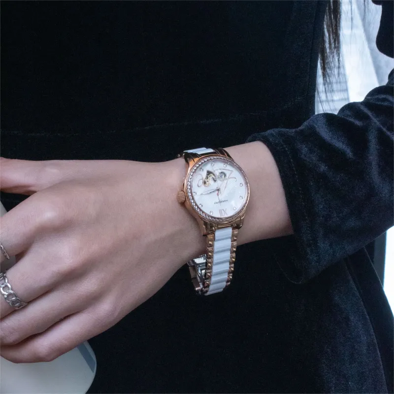 HANBORO Automatic Mechanical Movement Watch Women's Watch White Dial HBR88794-MG-3