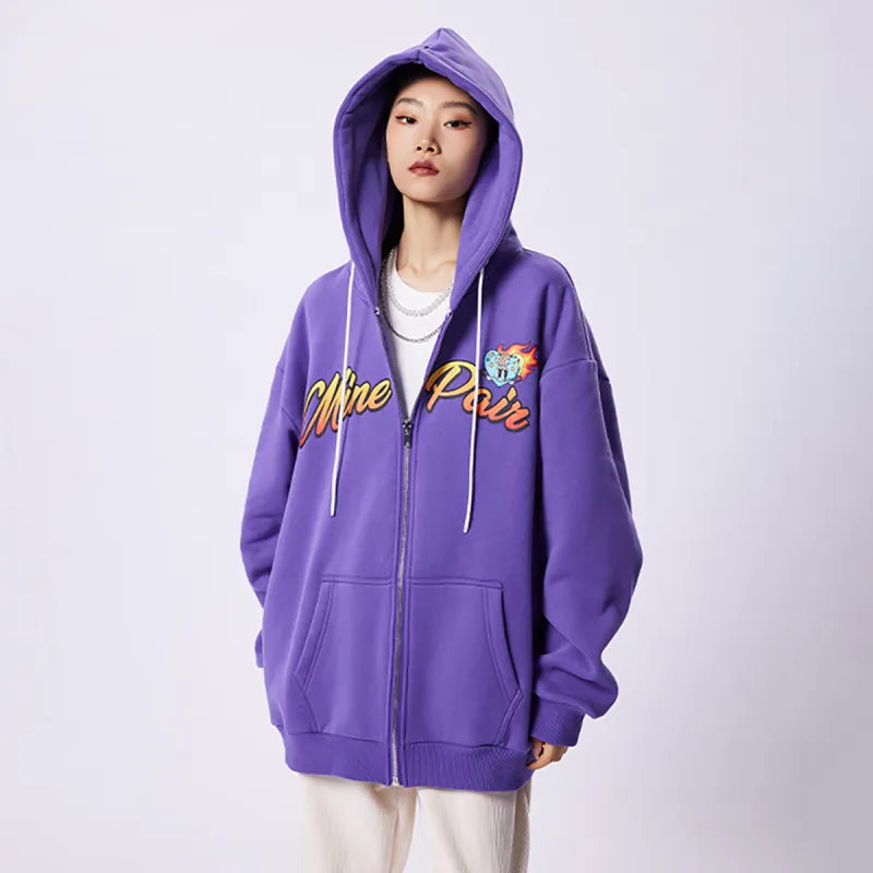 MINEPAIR Hooded Loose Fit Cardigan Sweatshirt Fall And Winter Unisex-7