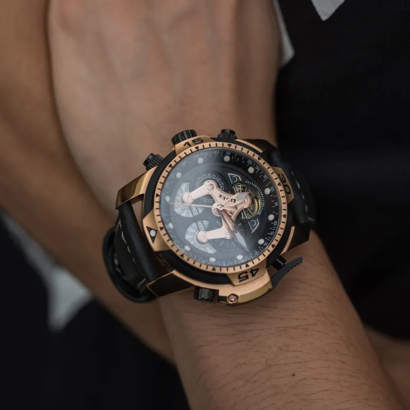 REEF TIGER Mechanical Movement Rubber Band Strap Watch Men's Watches Black Dial-4