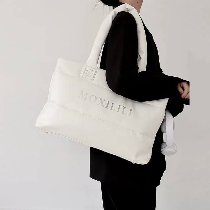 Mosiliri Fabric Tote Bag, Shopping Bag, Commuter Bag, Handbag, Shoulder Bag Unisex White-1