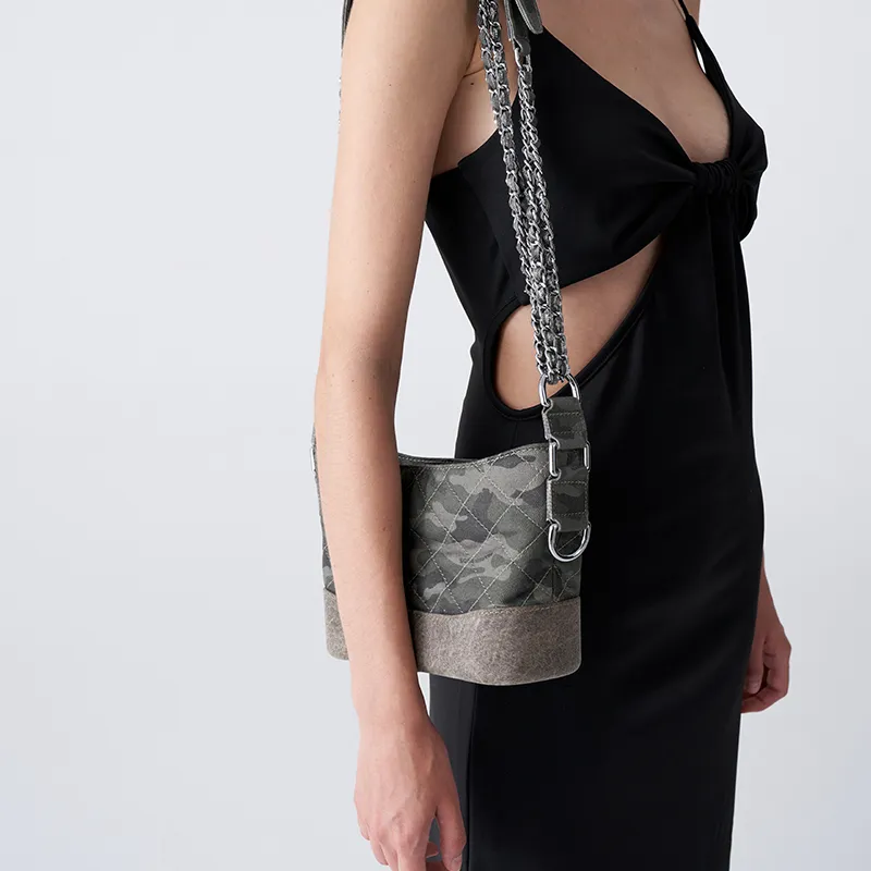 Margin Goods Yarn Khaki Fabric Hobo Bag, Crossbody Bag, Shoulder Bag Large Size Women's Camouflage-9