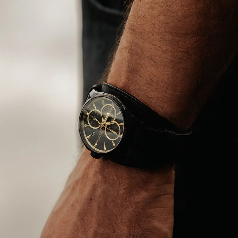 HAMILTON Jazz Series Automatic Mechanical Movement Unisex Watch 42mm Black Dial Stainless Steel Case Cow Leather Strap-3