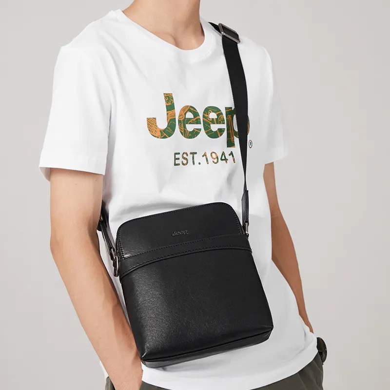 Jeep Cow Leather Backpack Crossbody Bag Large Size Men's Black-3