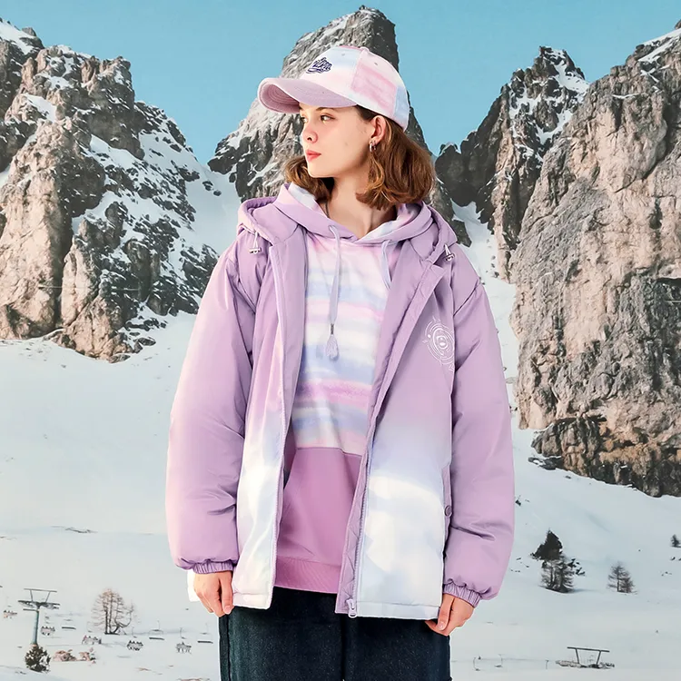 LAMLICKA Cartoon Hooded Loose Fit Thickened Puffer Jacket Unisex Purple-2