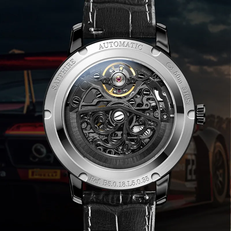LOBINNI L Mechanical Movement Genuine Leather Strap Watch Men's Watches Cut-Out Dial-27