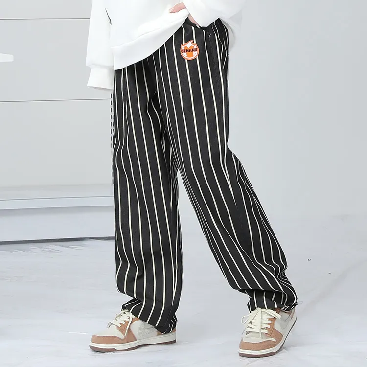 GENANX Casual Pants Unisex Black White Stripes-4