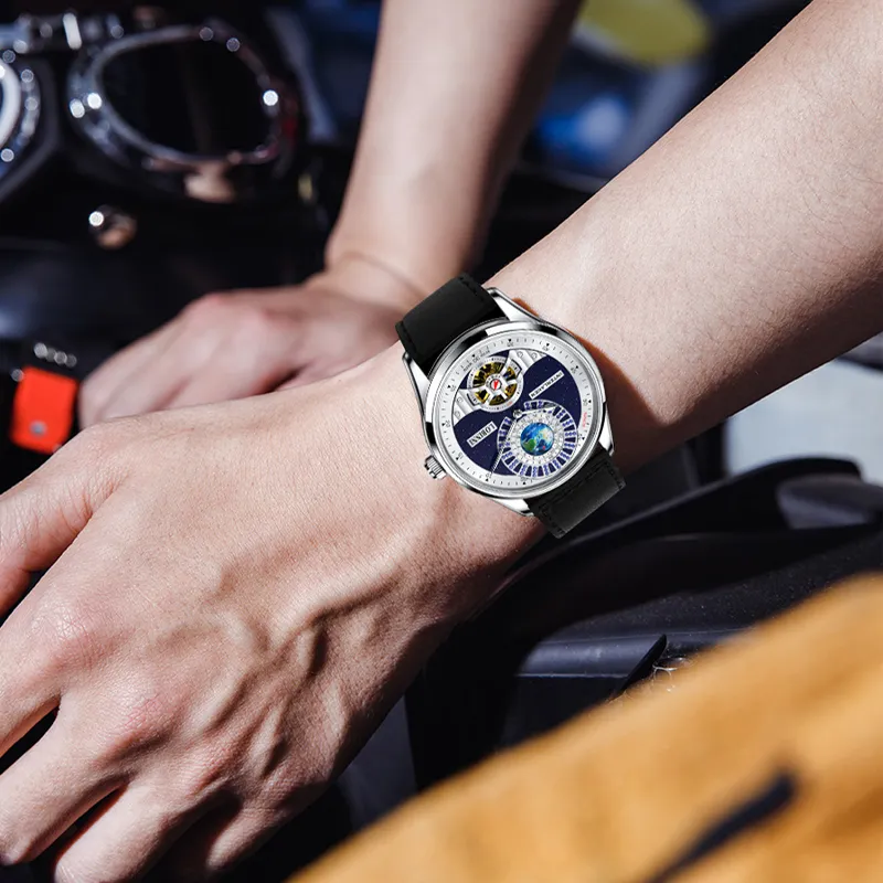 LOBINNI L Planet Watch Men's Automatic Mechanical Movement Cowhide Strap Watch Men's Watches Blue Dial-5
