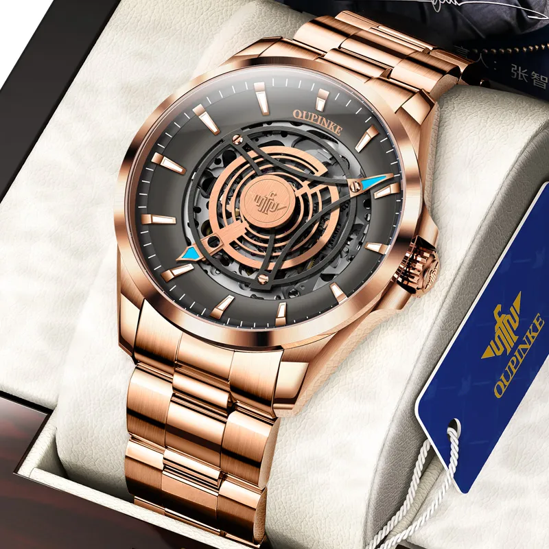 Oupinke Sky Eye Collection Mechanical Movement Stainless Steel Watchband Watch Men's Watches Black Dial-1