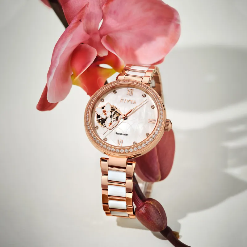 Fiyta DLA21003.PWSD Mechanical Movement Stainless Steel Strap Watch Women's Watch Cut Out Dial-2