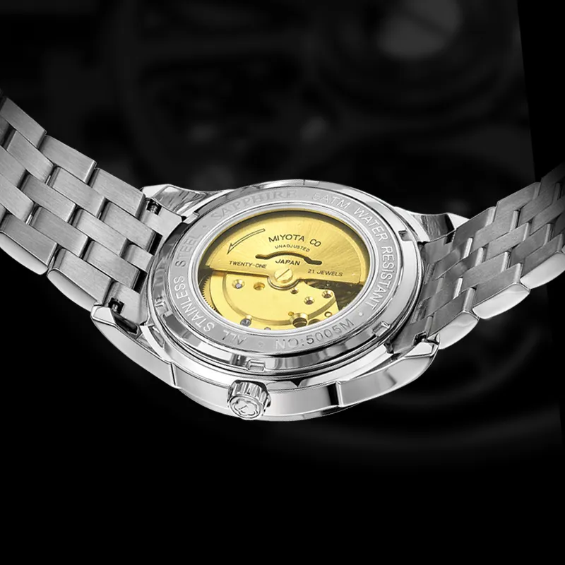 LOBINNI L Automatic Mechanical Movement Genuine Leather Strap Watch Men's Watches Silver Dial-21