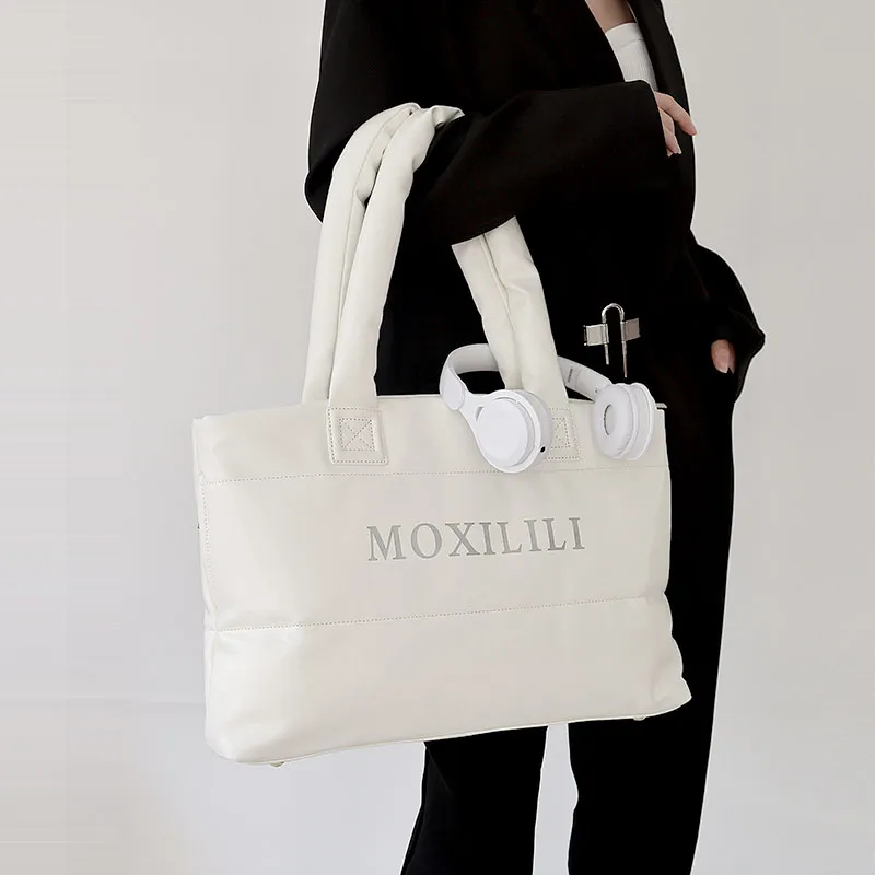 Mosiliri Fabric Tote Bag, Shopping Bag, Commuter Bag, Handbag, Shoulder Bag Unisex White-2