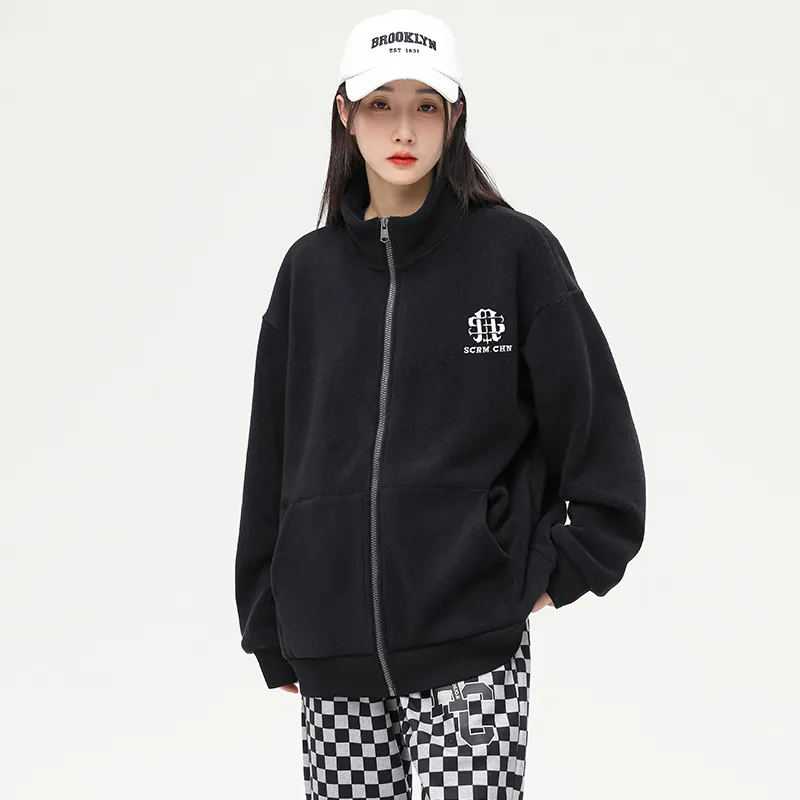SCRM Stand Collar Loose Fit Cardigan Sweatshirt Unisex-2