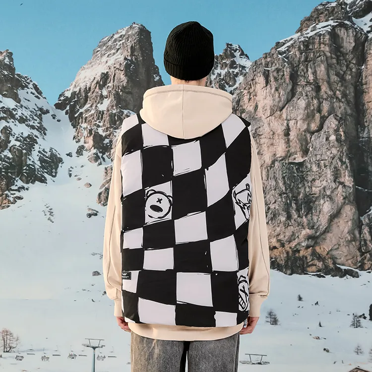 LAMLICKA Vests Unisex Black White Plaid-3