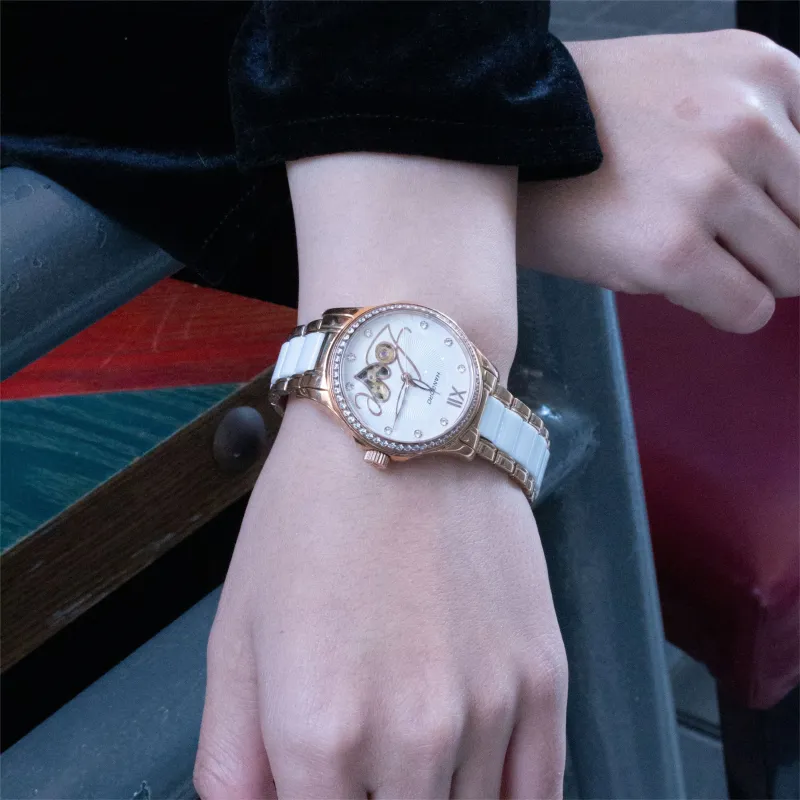 HANBORO Automatic Mechanical Movement Watch Women's Watch White Dial HBR88794-MG-4