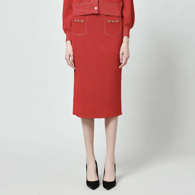 RARE Knit Long Skirt Women's Red-2