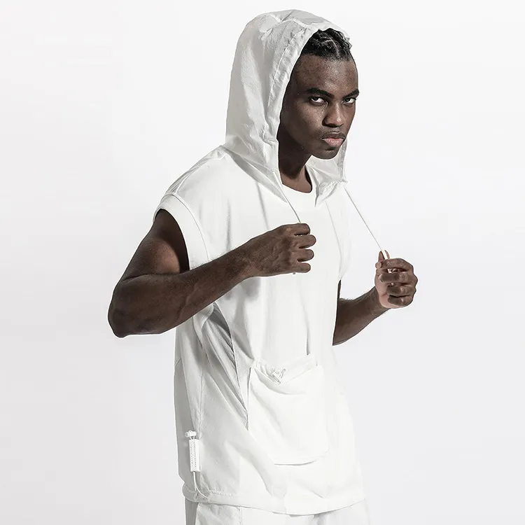 NORVINCY Breathable Solid Color 100% Cotton Sleeveless Hooded T Shirt Unisex-7
