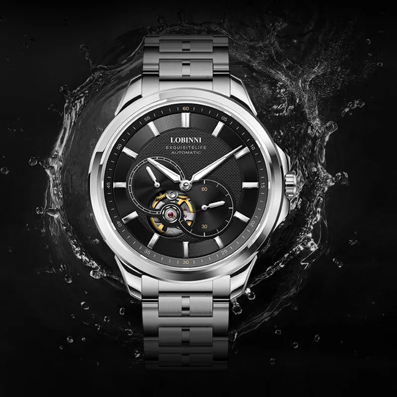 LOBINNI L Automatic Mechanical Movement Genuine Leather Strap Watch Men's Watches Silver Dial-7