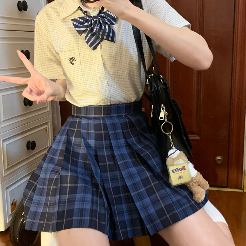 Tokyo Season Casual Short Skirts Women's Whale Fall, Plaid Skirt-35