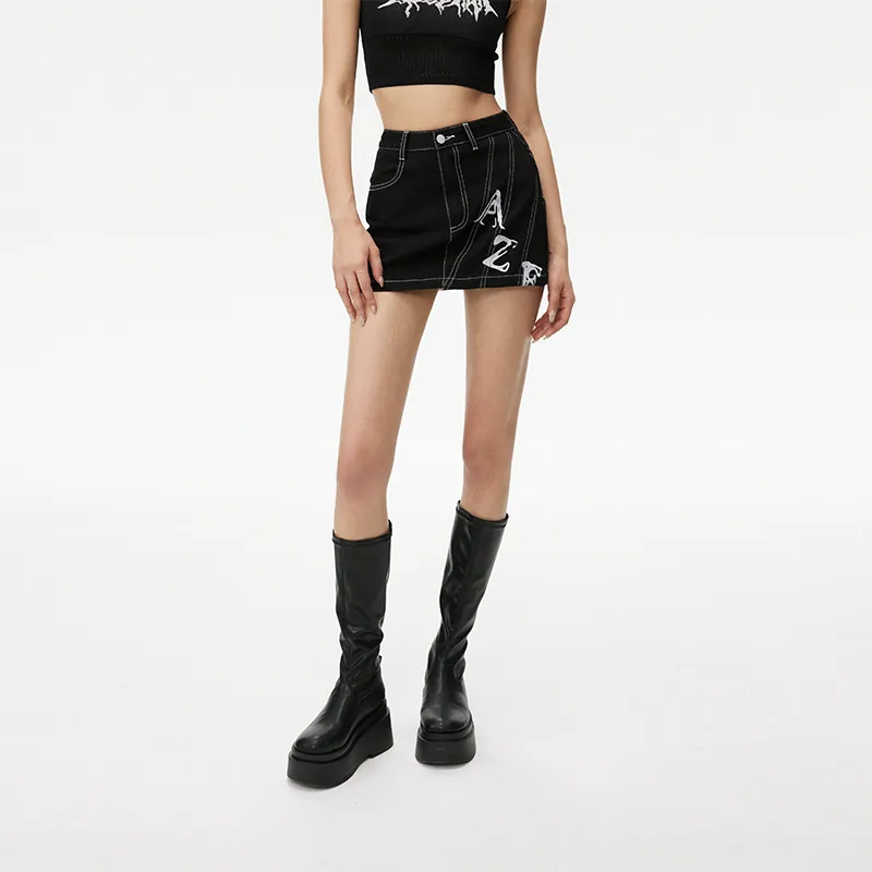 AZEPAM Denim Short Skirts Women's Black-4