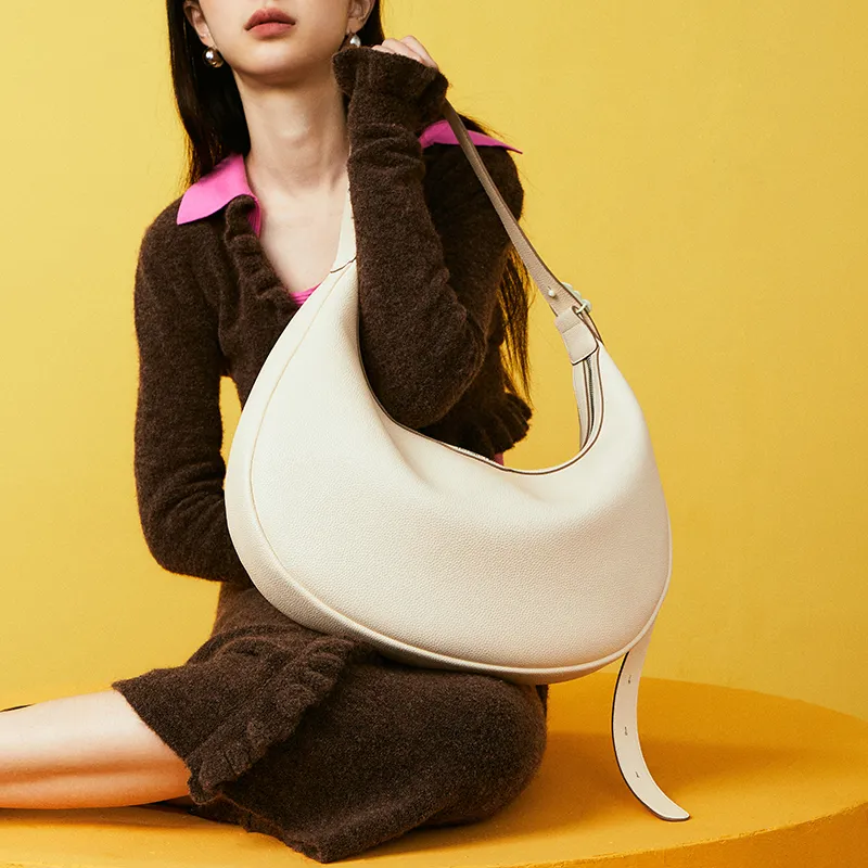 AMAZING SONG Cow Leather Crescent Bag, Shoulder Bag Large Size Women's-5