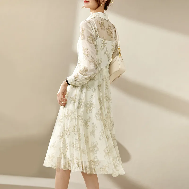 SENTUBILA Long Sleeved Dress Women's Apricot-4